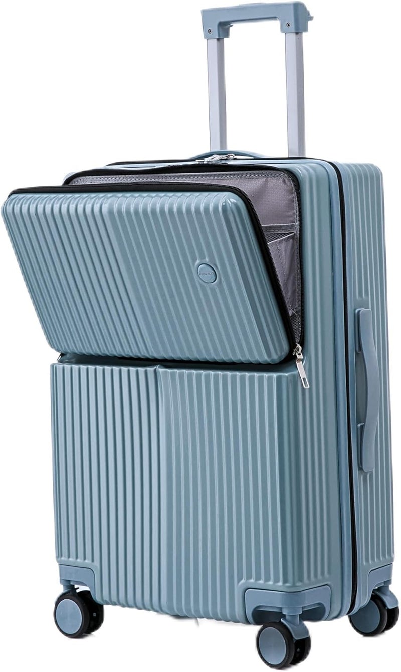 TEREPLUS© Carry On 20" Luggage Travel Trolley Bag Suitcase with Front Pocket, USB Port Charging, Cup Holder, Silent Wheels, Hook (Steel Blue, 20-inch) - Image 1
